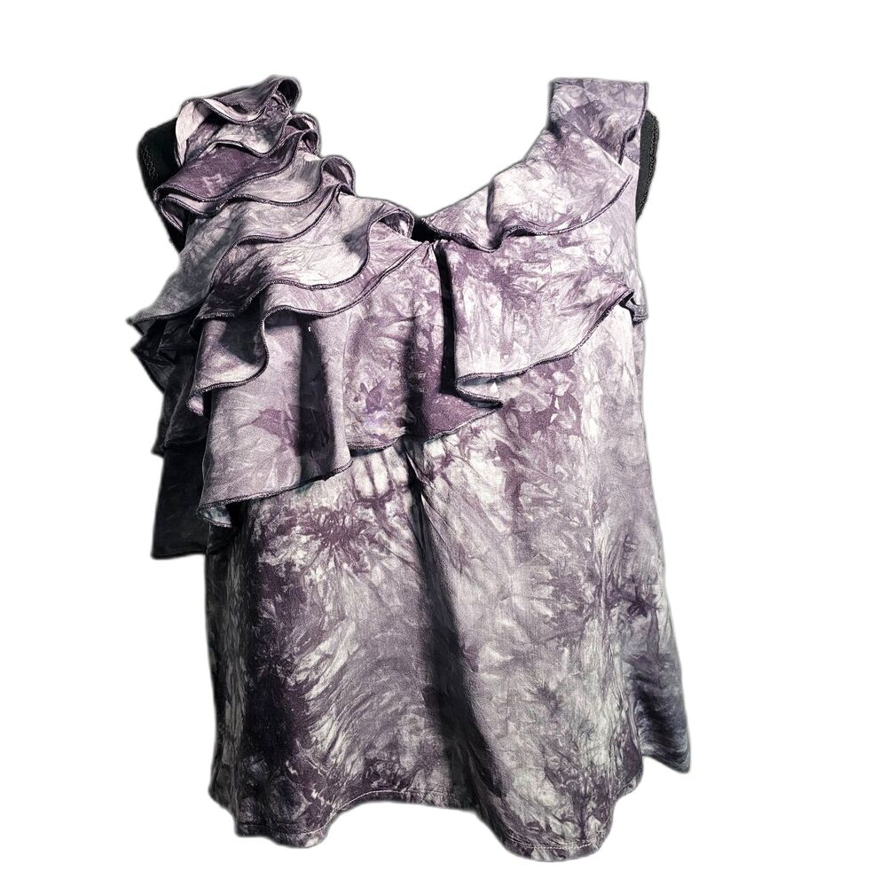 Stylish Sandra Ingrish Tank Top Gray & white Tie-dye Batik Look Rayon Sz LPetite